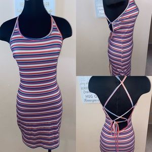 Red, white and blue striped mini dress